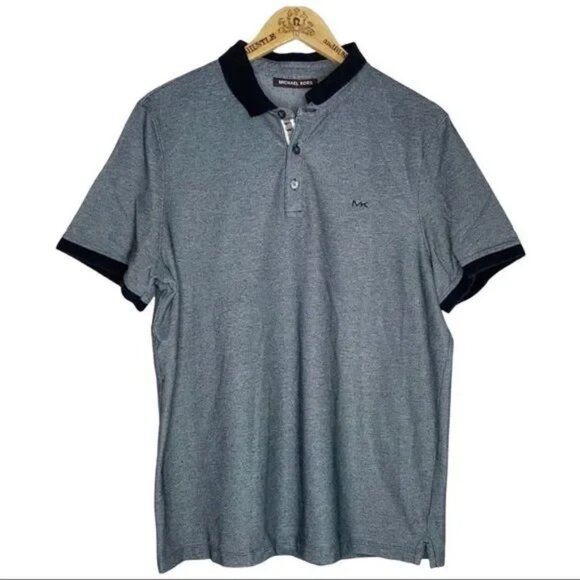 MICHAEL KORS MEN'S BLACK/GRAY POLO SHIRT SIZE LARGE-EUC - Picture 1 of 8